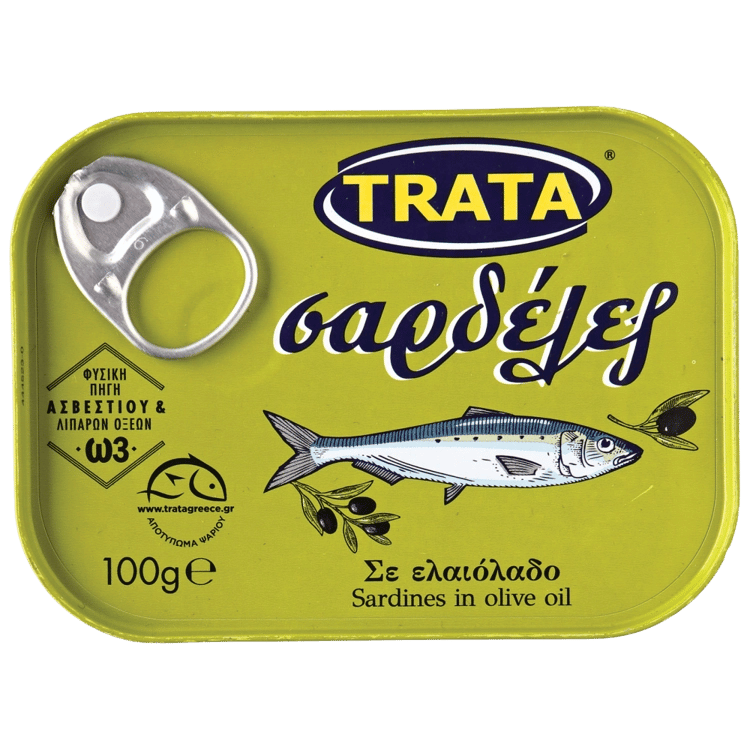 Sardinen in Olivenöl (100g) Trata von Trata bei Araxxon  - Hochwertiges griechisches Produkt.   Sardinen in Olivenöl (100g) Trata από Trata στο Araxxon  - Αυθεντικό ελληνικό προϊόν.